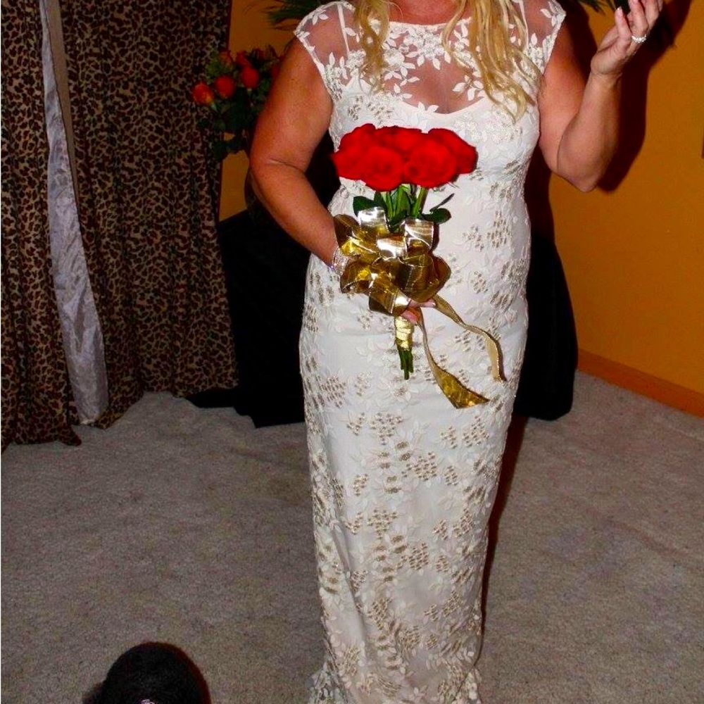 Ralph Lauren modern sheath cream colored wedding dress